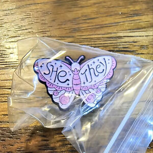 LGBT pink butterfly enamel pin backpack hat clothes bag cap denim shirt jacket